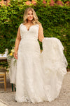 Wedding Dresses Long Floral Lacce Applique Plus Size Wedding Dress Ivory