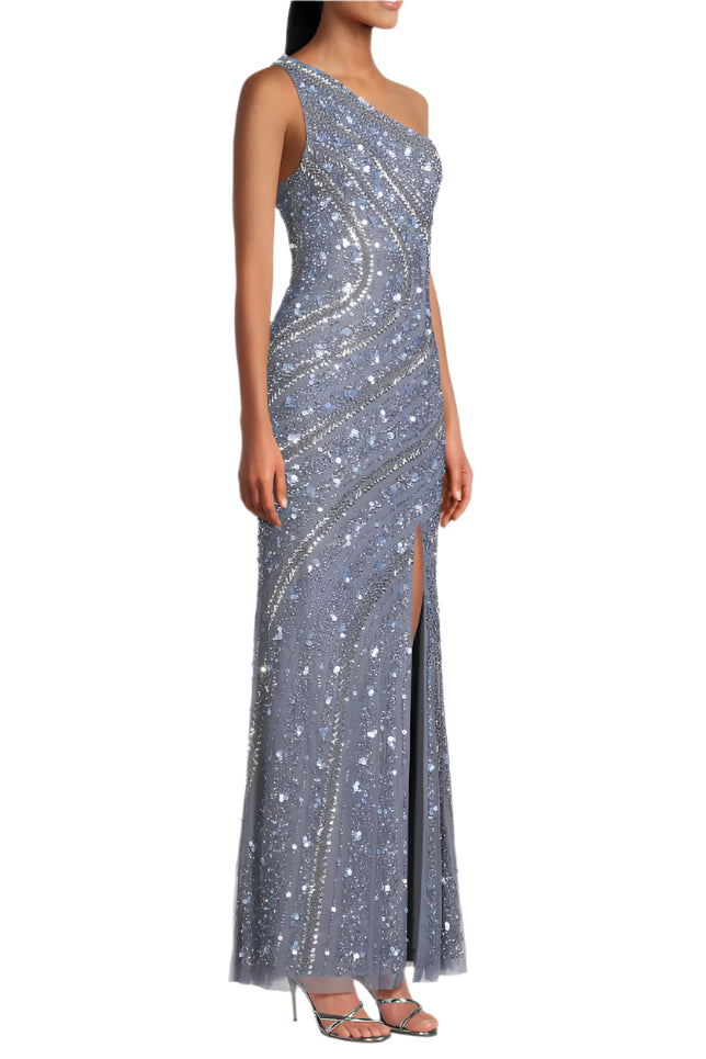 Prom Dresses Long Formal Beaded Sequin Fitted Prom Dress Dusty Blue