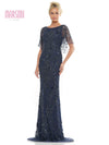 Mother of the Bride Dresses Mother of the Bride Long Beaded Mesh Short Sleeve Dress Navy