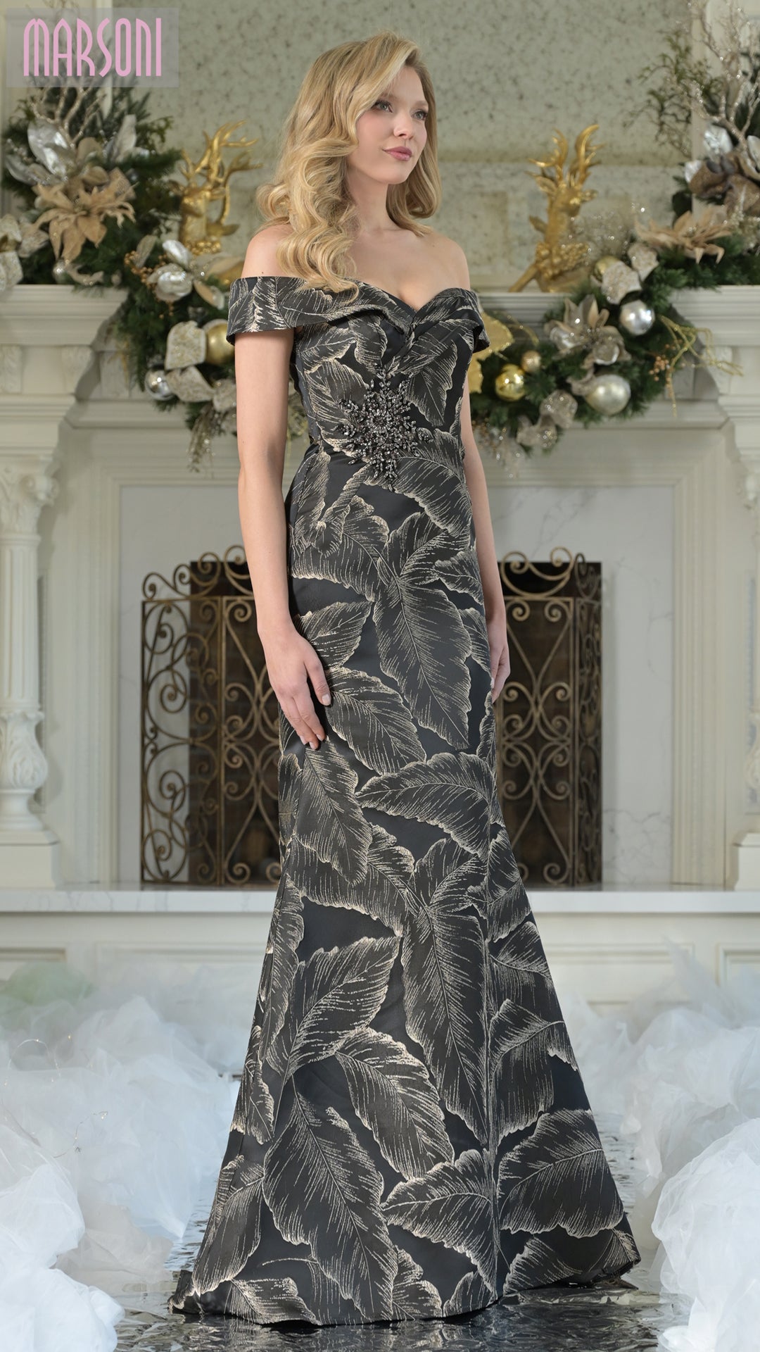 Mother of the Bride Dresses Mother of the Bride Off Shoulder Jacquard Dress Black