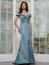 Mother of the Bride Dresses Mother of the Bride Off Shoulder Jacquard Dress Teal