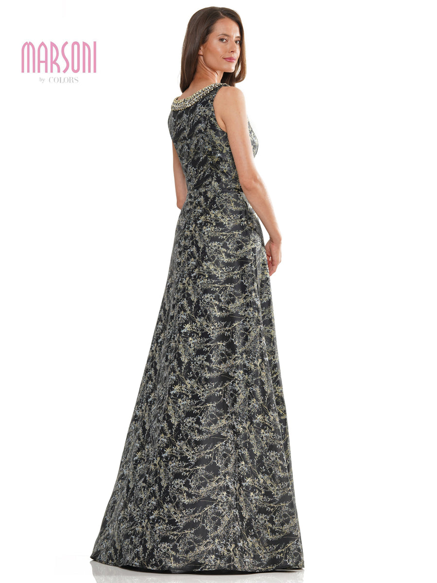 Formal Dresses Long Sleeveless V Neck Jacquard Formal Dress Black