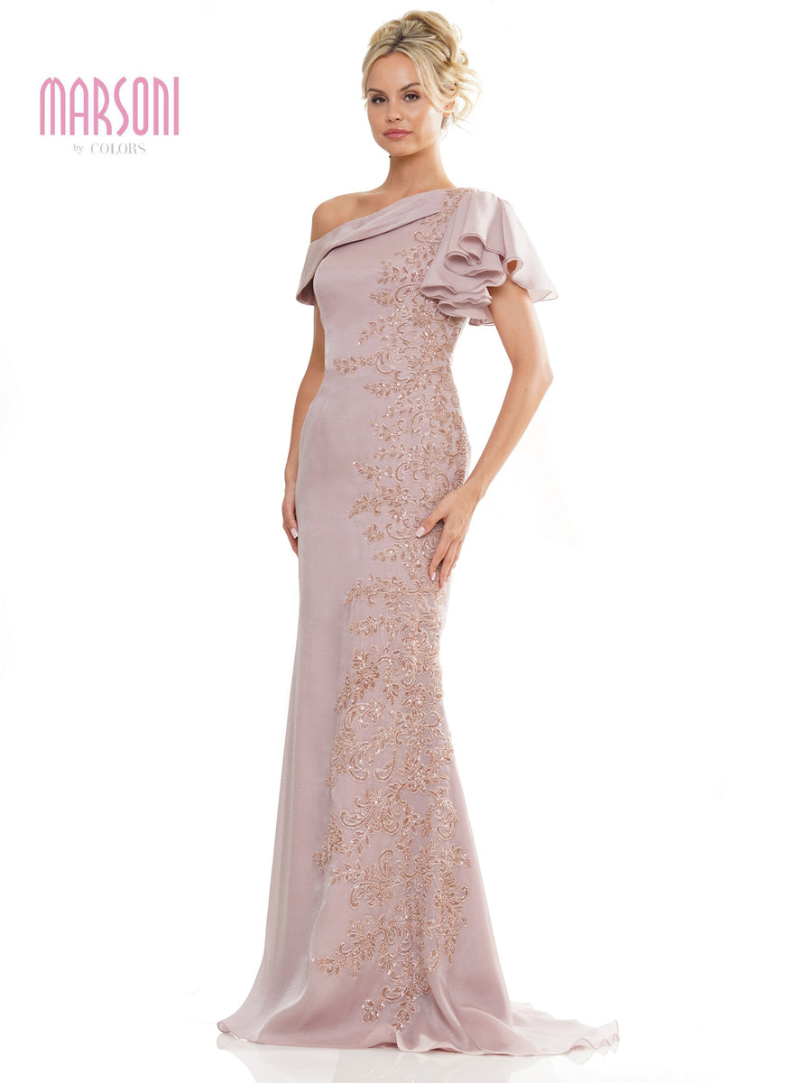 Mother of the Bride Dresses Mother of the Bride One Shoulder Lace Applique Dress Mauve