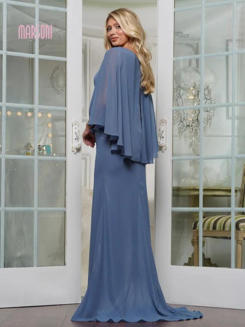 Mother of the Bride Dresses Long Formal Mother of the Bride Cape Dress Slate Blue
