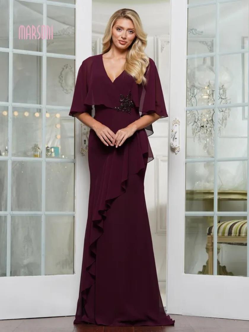 Mother of the Bride Dresses Long Mother of the Bride Formal Cape Dress Wine
