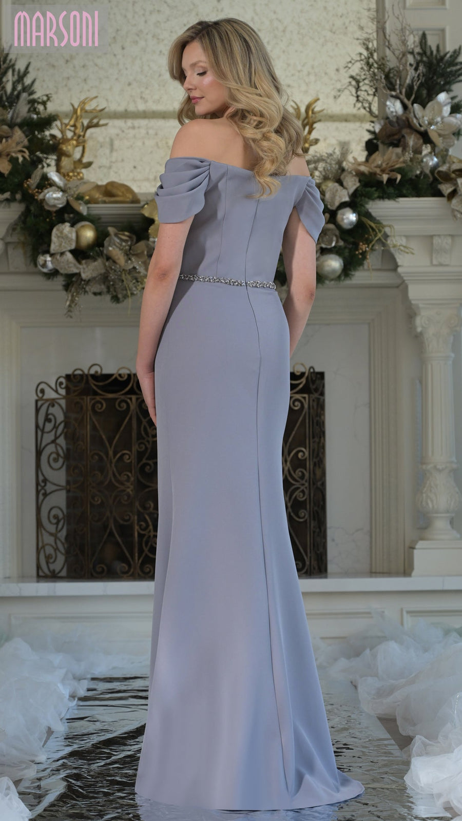 Marsoni MV1352 Fitted Long Formal Beaded Dress Gray