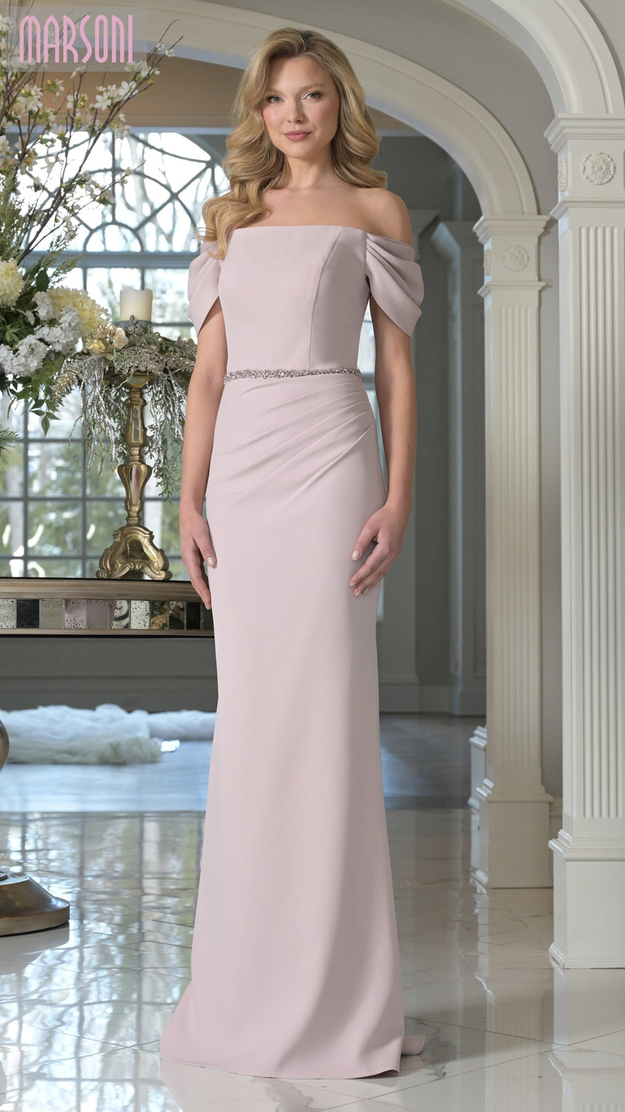 Marsoni MV1352 Fitted Long Formal Beaded Dress  Mauve