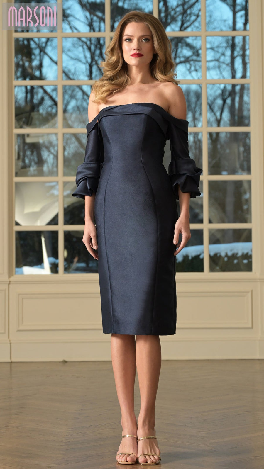 Cocktail Dresses Short Fitted Knee Length Cocktail Dress Navy