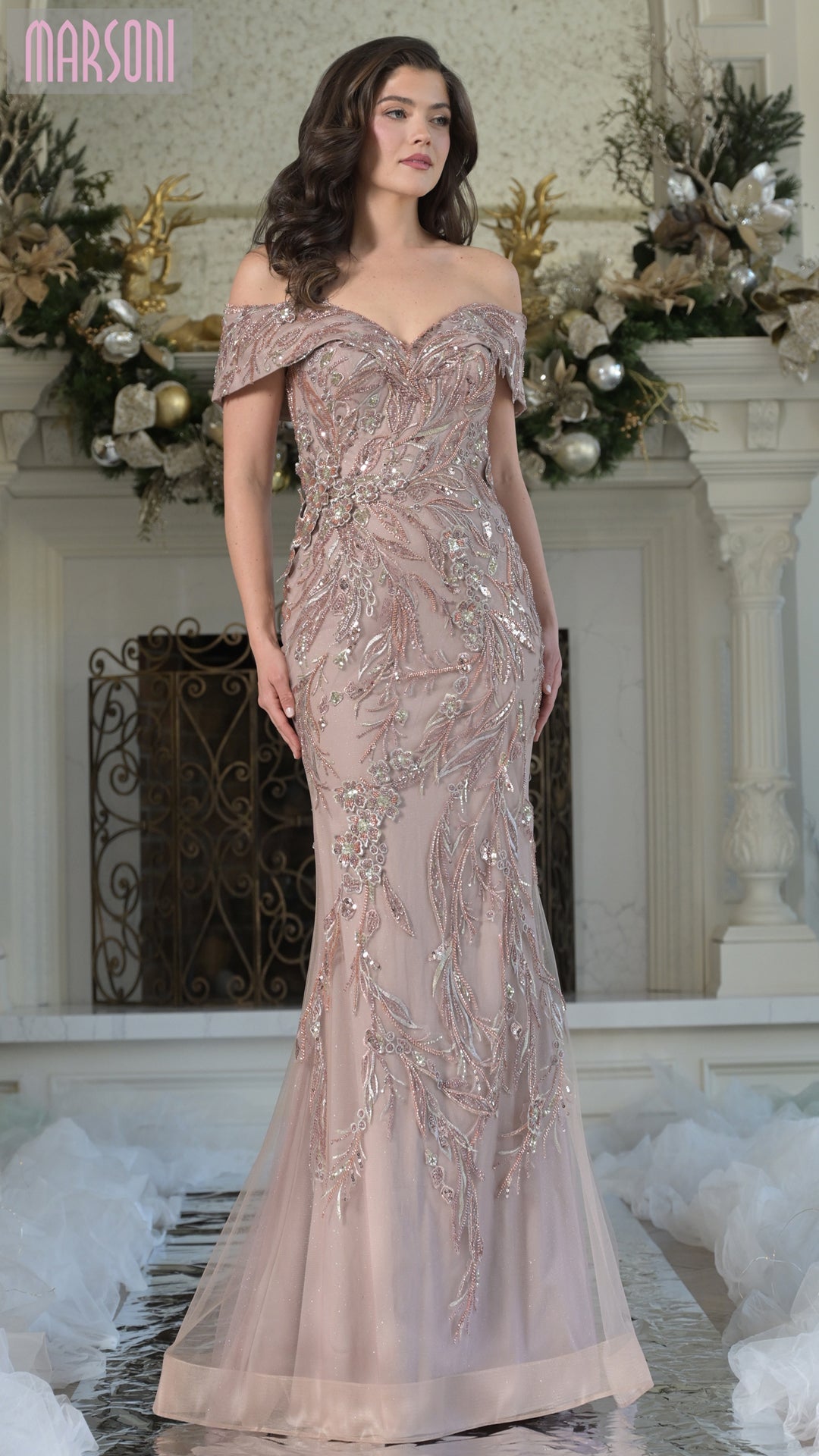 Formal Dresses Beaded Long Formal Mermaid Evening Dress Taupe