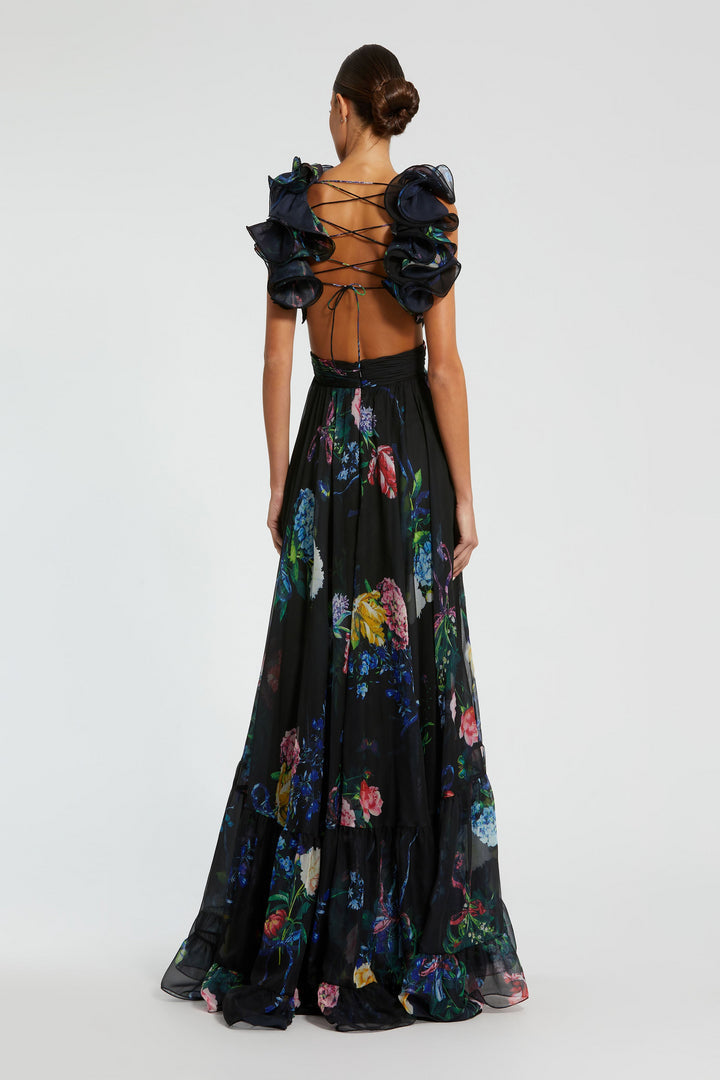 Prom Dresses Long Formal Prom Floral A Line Dress Black Multi