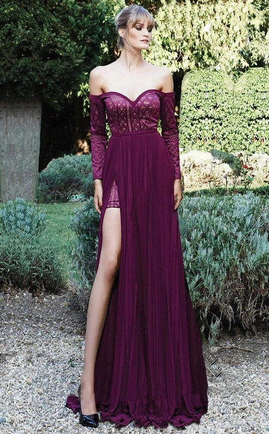 Formal Dresses Long Pattern Slit Formal Evening Dress Burgundy
