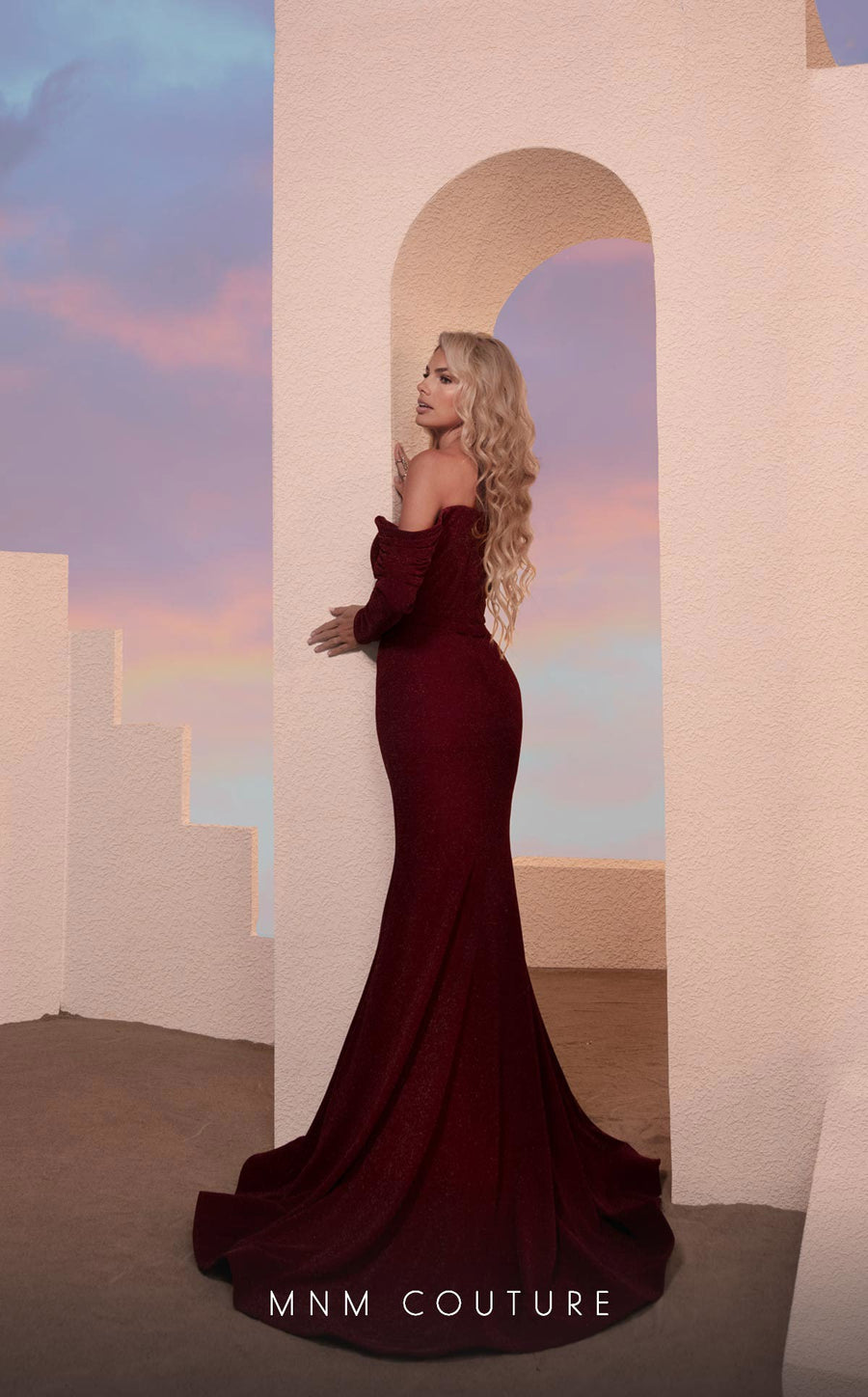 Formal Dresses Long Sleeve Mermaid Fit Formal Evening Dress Burgundy