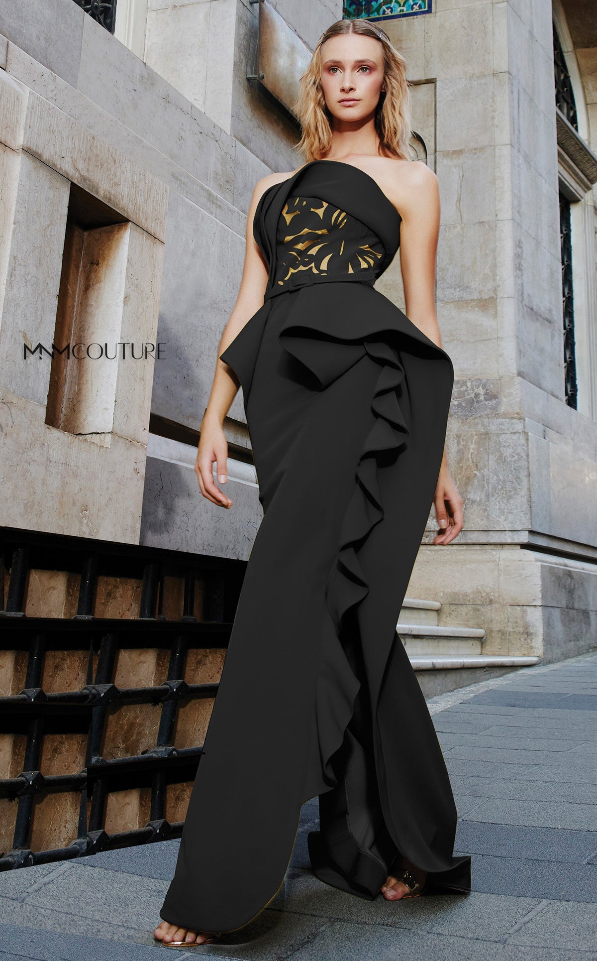 Jumpsuit Long Formal Pleated Ruffled Prom Jumpsuit Black