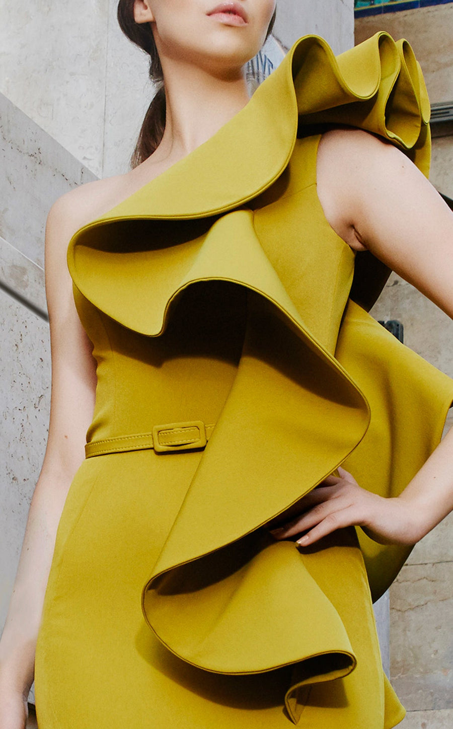 Formal Dresses Pleated Long Mermaid Ruffled Evening Formal Dress Olive