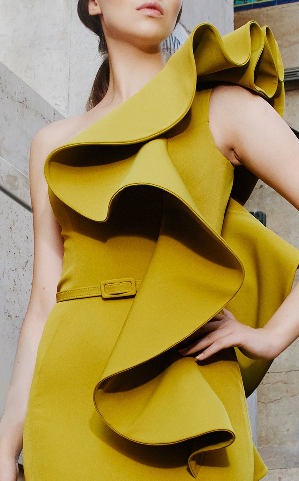 Formal Dresses Pleated Long Mermaid Ruffled Evening Formal Dress Olive