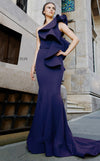 Formal Dresses Pleated Long Mermaid Ruffled Evening Formal Dress Blue