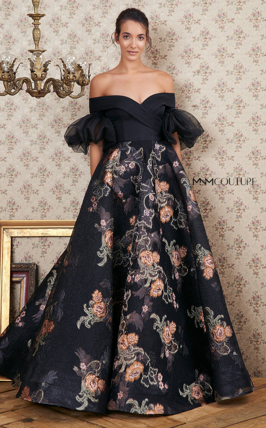 Formal Dresses A Line Long Formal Floral Evening Prom Dress Black