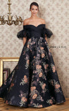 Formal Dresses A Line Long Formal Floral Evening Prom Dress Black
