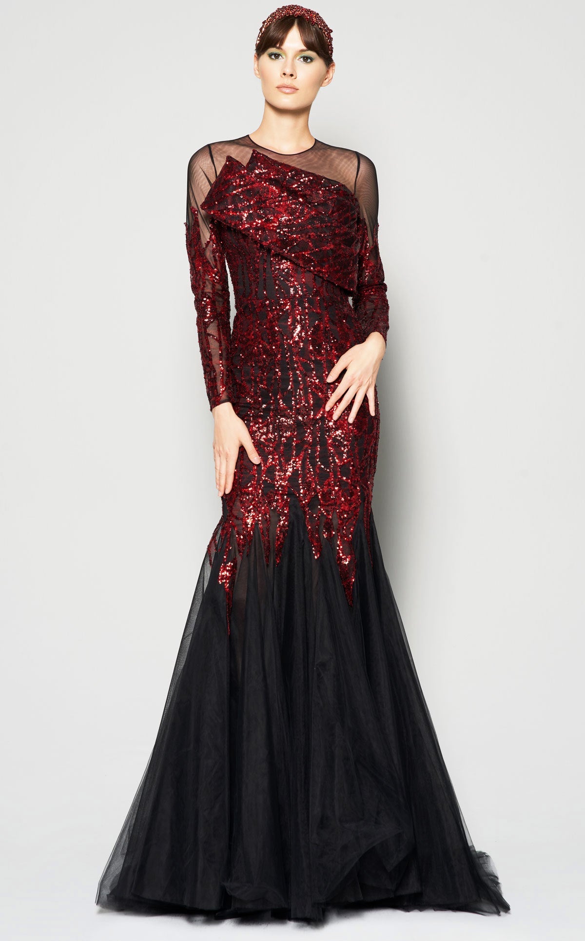 Formal Dresses Long Sleeve Formal Sequin Mermaid Dress Burgundy