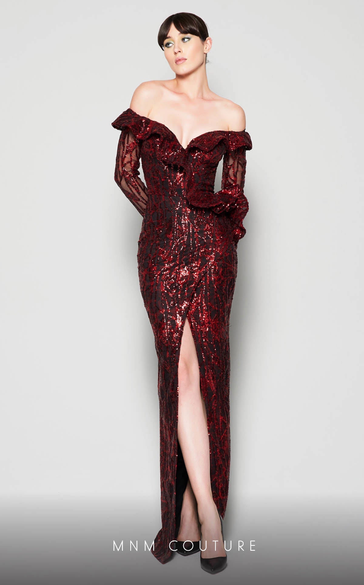 Formal Dresses Fitted Formal Long Sleeve Evening Dress Burgundy