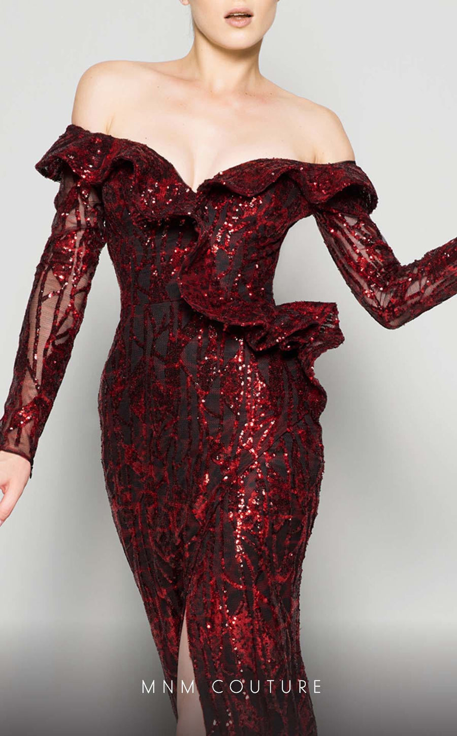 Formal Dresses Fitted Formal Long Sleeve Evening Dress Burgundy
