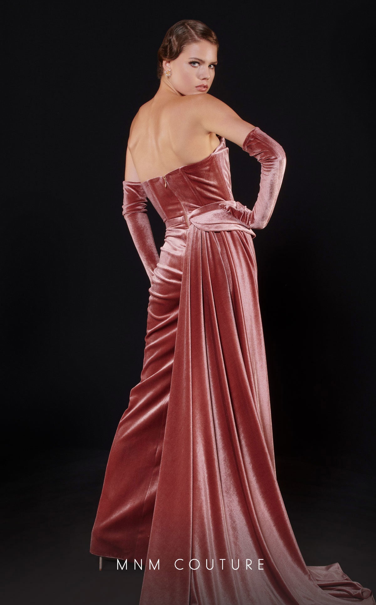 Formal Dresses Long Formal Fitted Velvet Evening Dress Pink