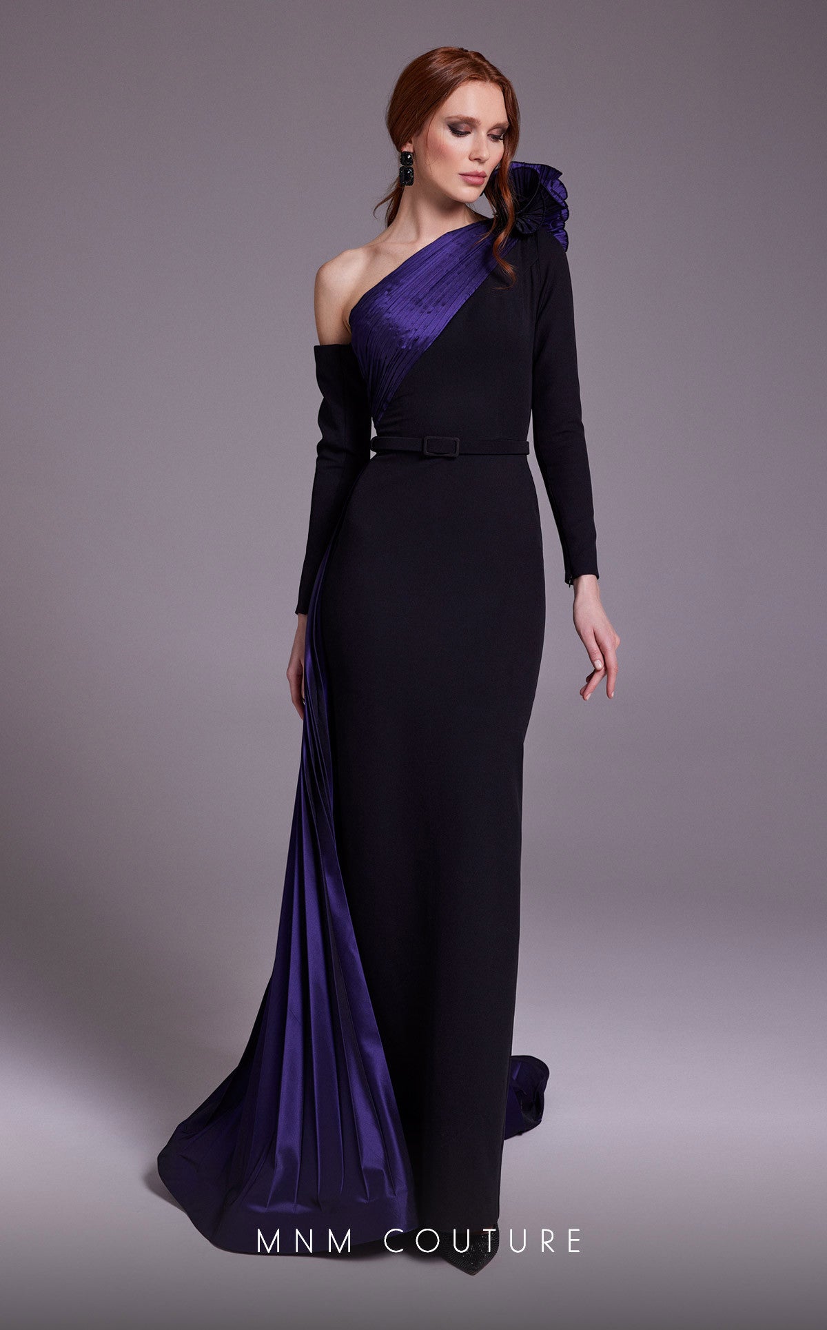 Formal Dresses Long Pleated Formal Floral Metallic Evening Dress Purple