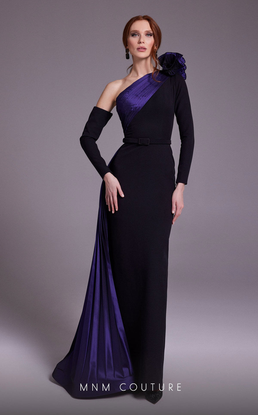 Formal Dresses Long Pleated Formal Floral Metallic Evening Dress Purple