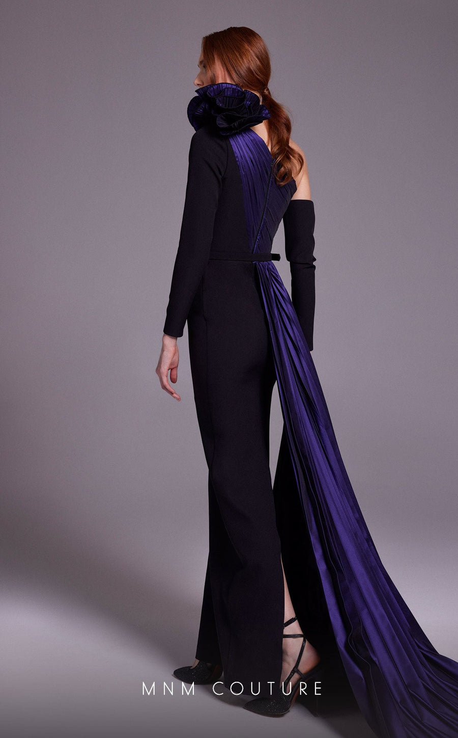 Formal Dresses Long Pleated Formal Floral Metallic Evening Dress Purple