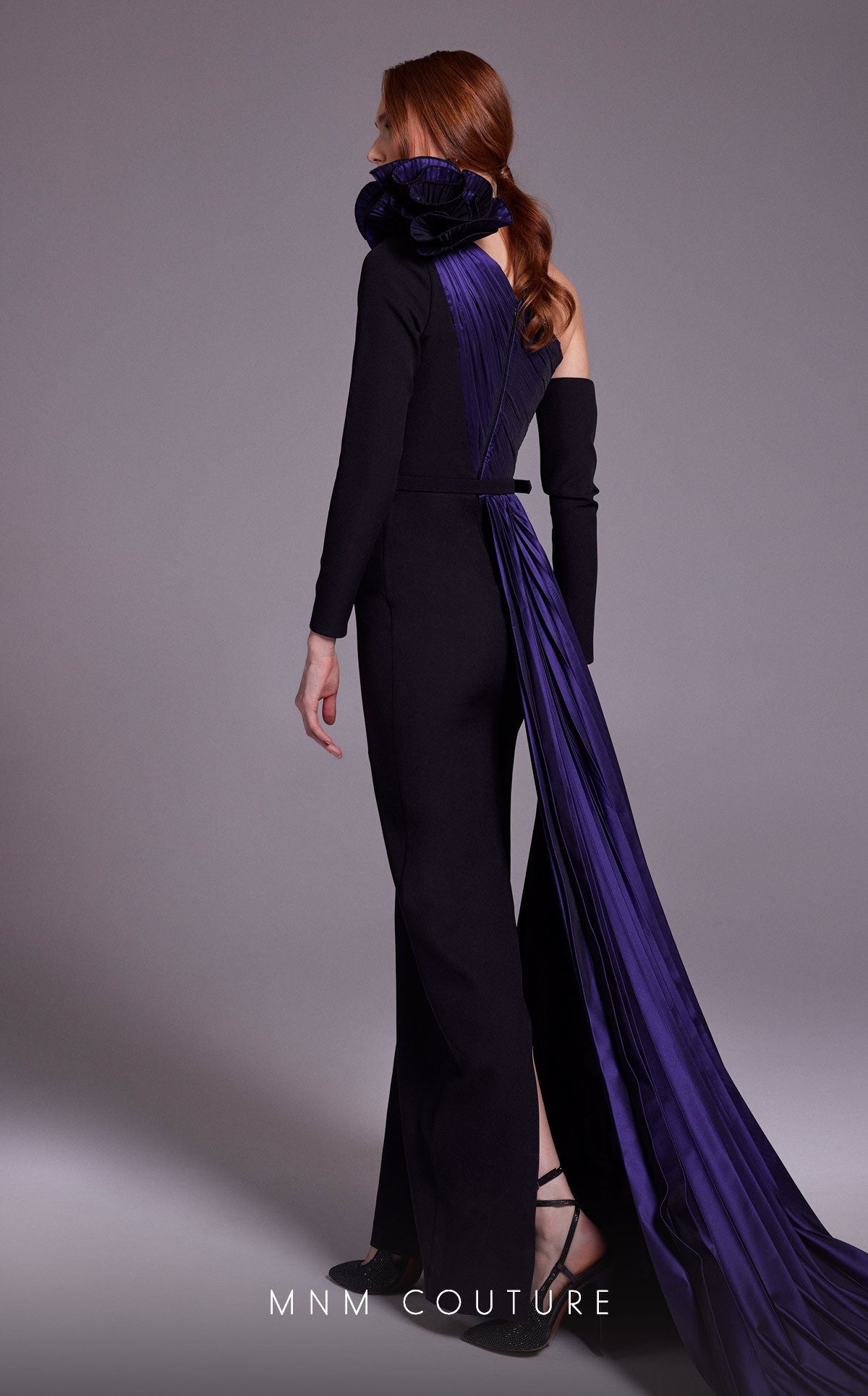 Formal Dresses Long Pleated Formal Floral Metallic Evening Dress Purple