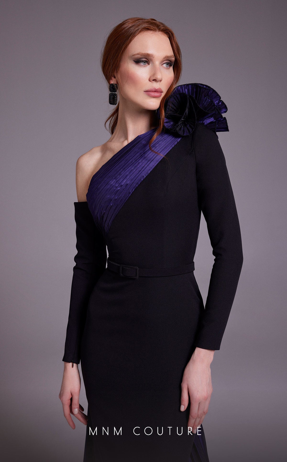 Formal Dresses Long Pleated Formal Floral Metallic Evening Dress Purple