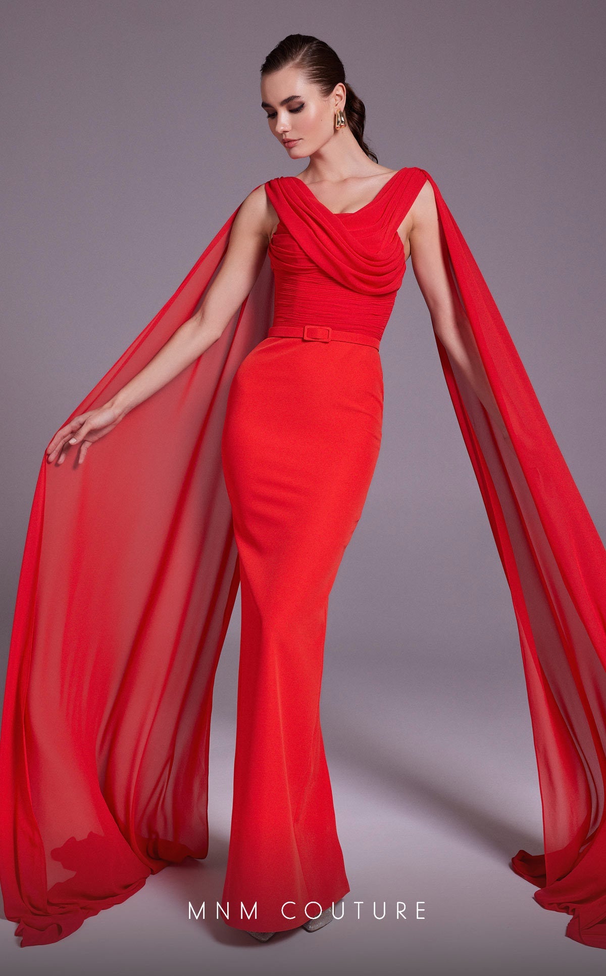 Formal Dresses Fitted Ruched Formal Long Evening Dress Coral