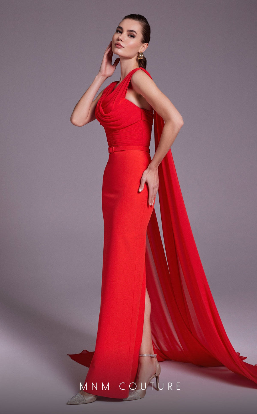 Formal Dresses Fitted Ruched Formal Long Evening Dress Coral