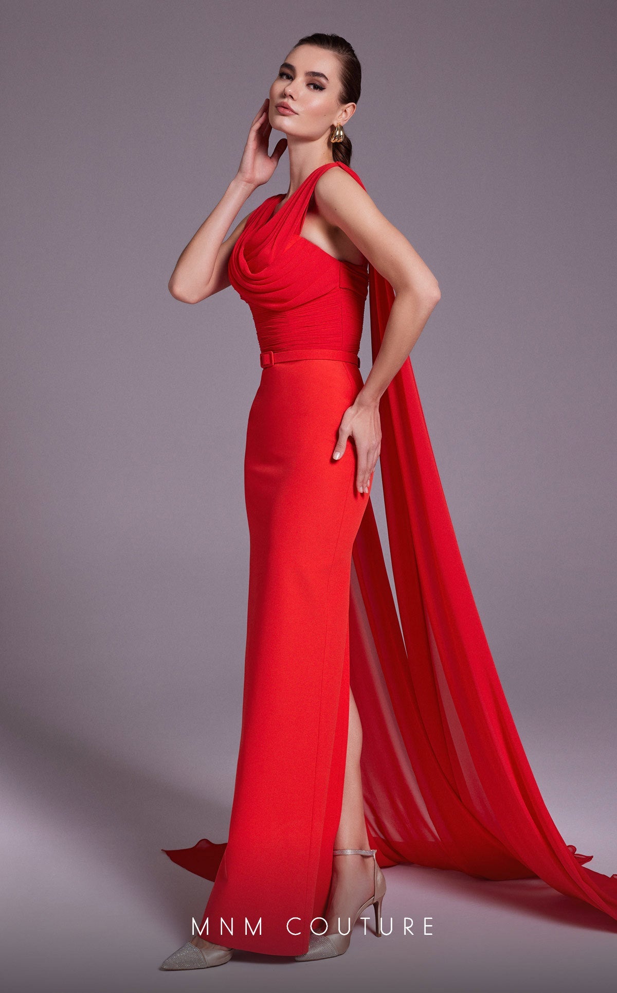 Formal Dresses Fitted Ruched Formal Long Evening Dress Coral