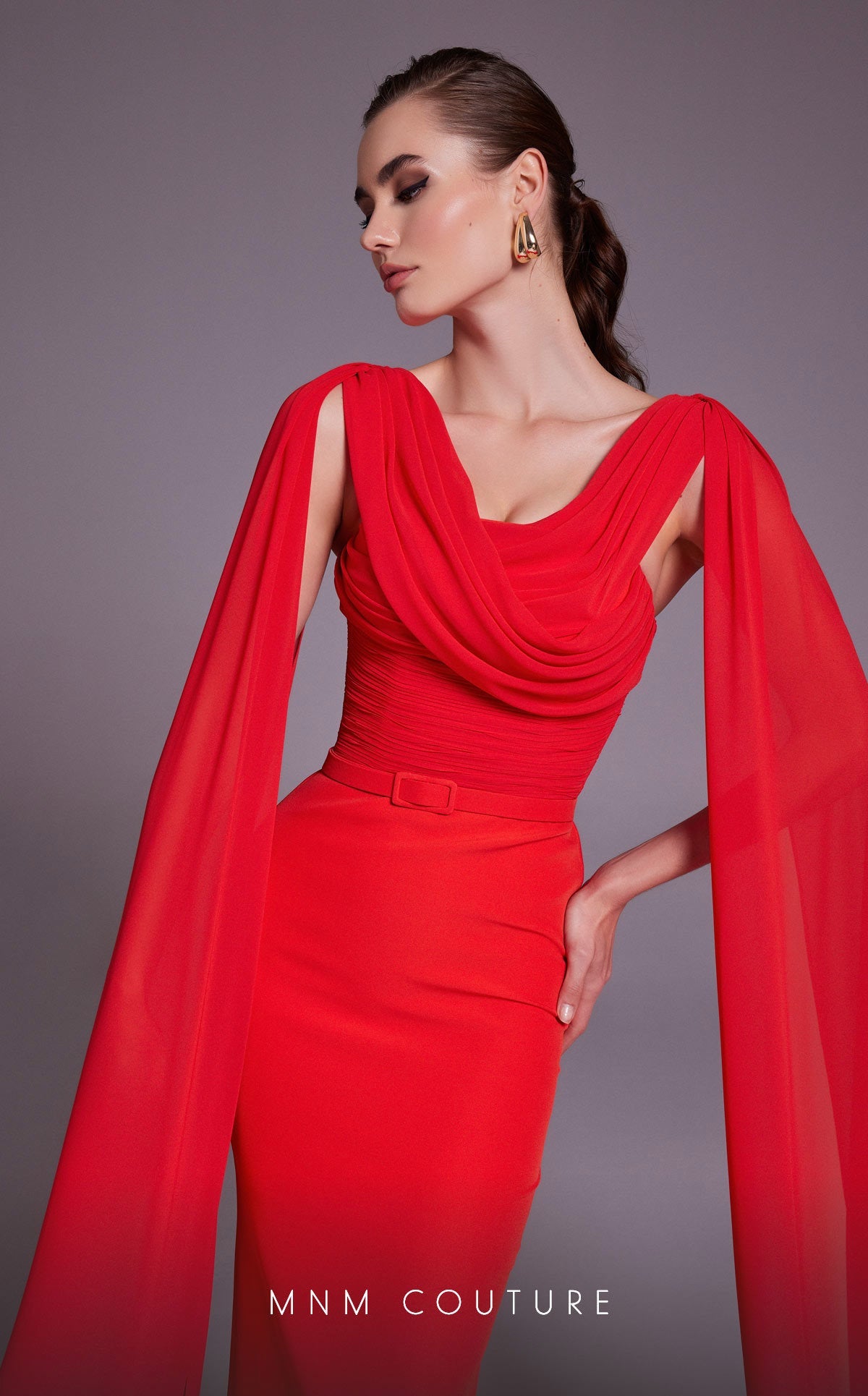 Formal Dresses Fitted Ruched Formal Long Evening Dress Coral