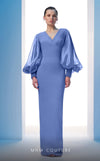 Formal Dresses Beaded Long Sleeve Formal Pleated Evening Dress Blue