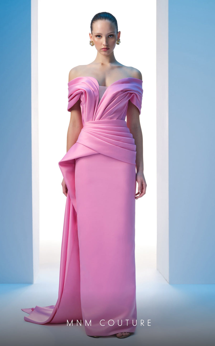 Formal Dresses Pleated Long Formal Peplum Evening Prom Dress Pink