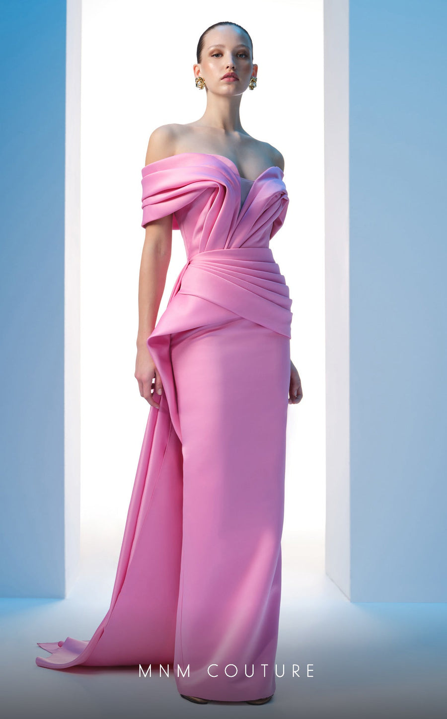 Formal Dresses Pleated Long Formal Peplum Evening Prom Dress Pink