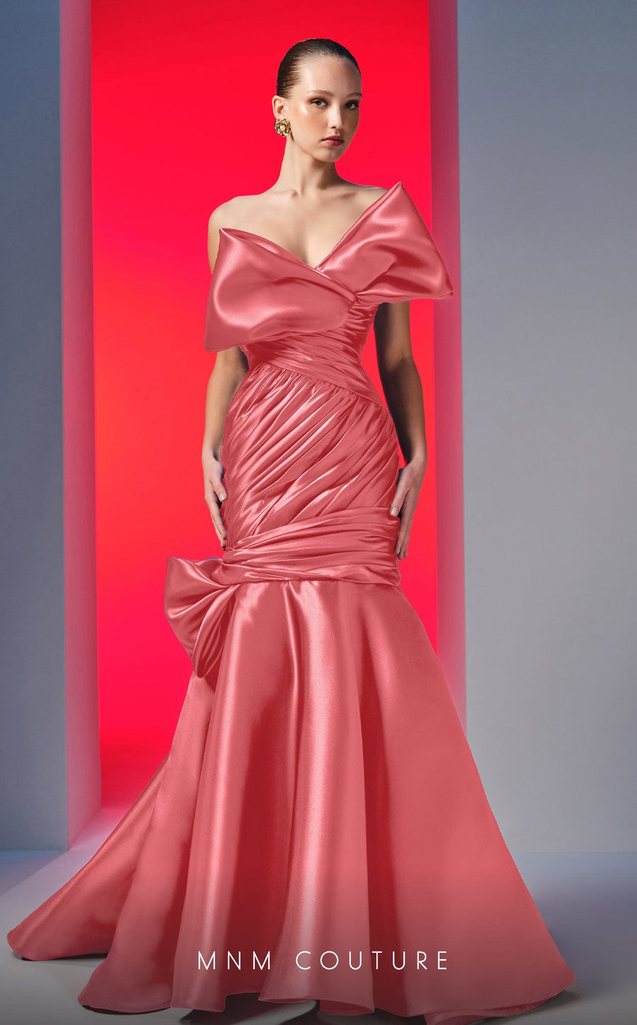 Formal Dresses Long Pleated Mermaid Formal Prom Dress Coral