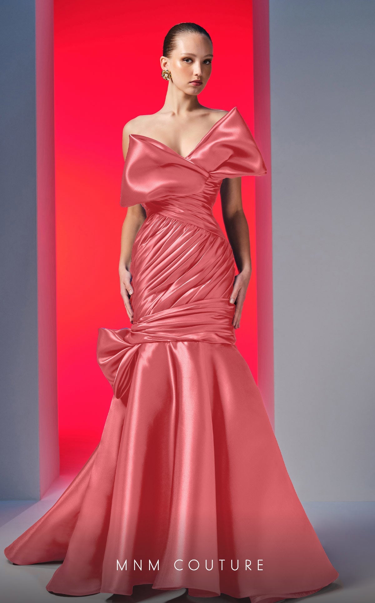 Formal Dresses Long Pleated Mermaid Formal Prom Dress Coral