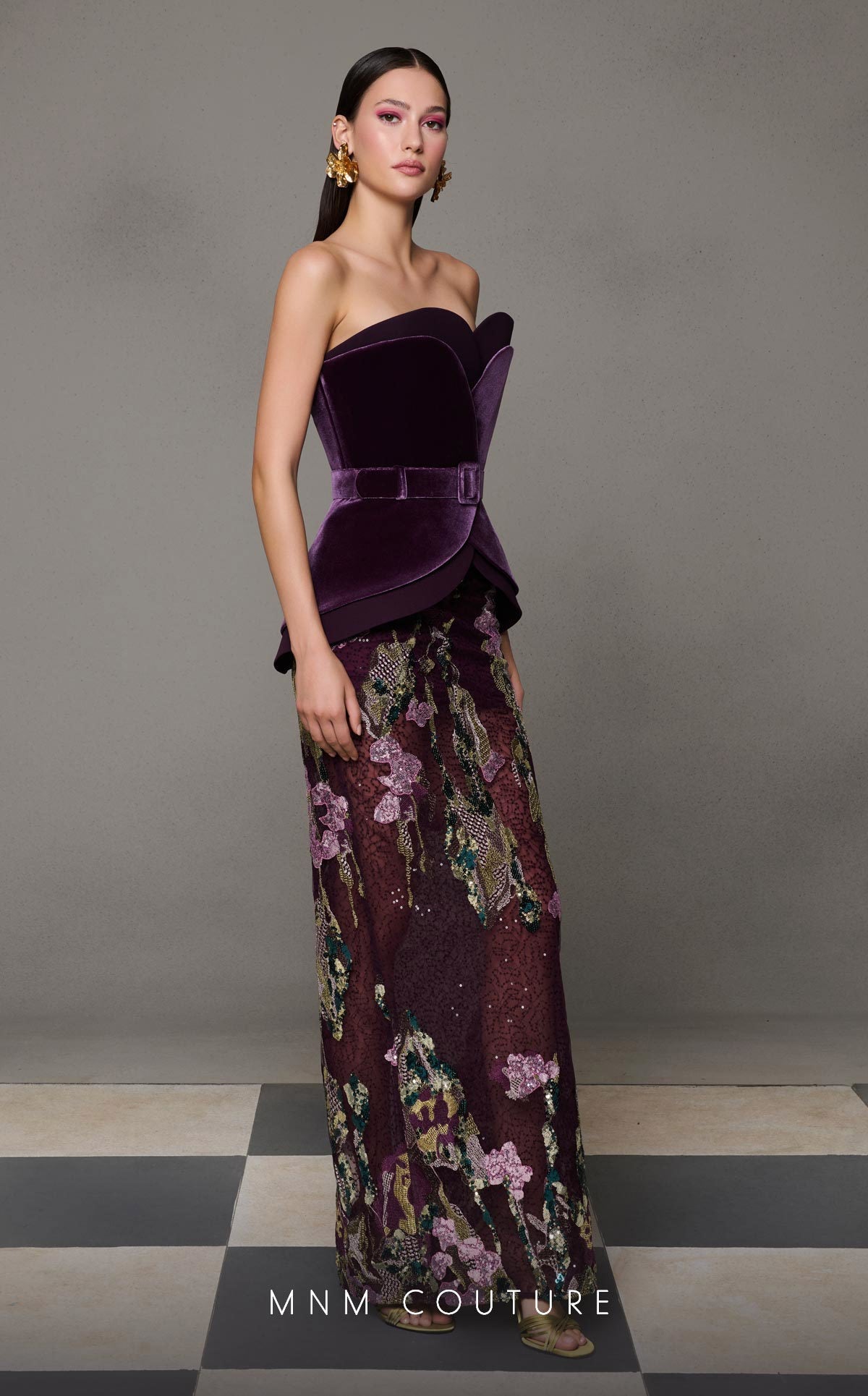 Formal Dresses Fitted Long Formal Sequin Velvet Evening Dress Magenta