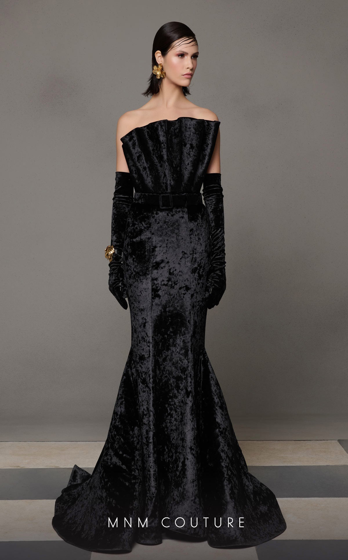 Formal Dresses Pleated Velvet Long Mermaid Formal Prom Dress Black