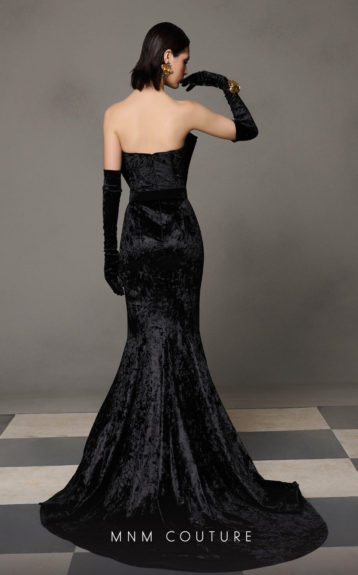 Formal Dresses Pleated Velvet Long Mermaid Formal Prom Dress Black
