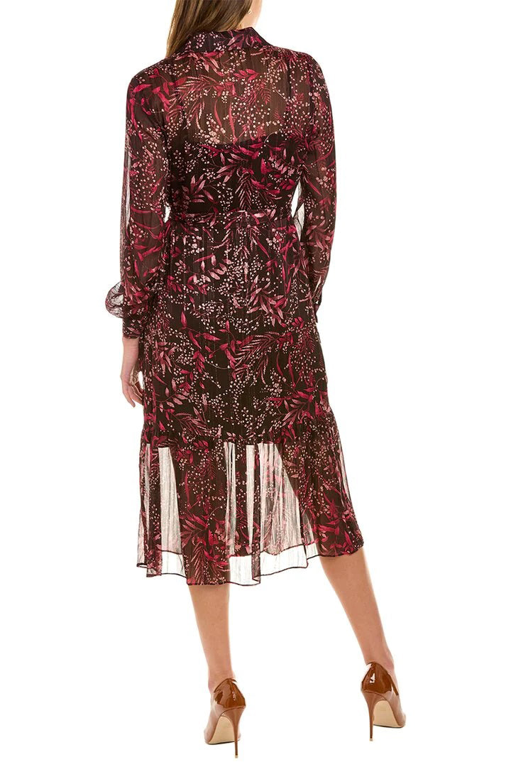 Cocktail Dresses Long Sleeve Printed Metallic Cocktail Dress Burgundy Print