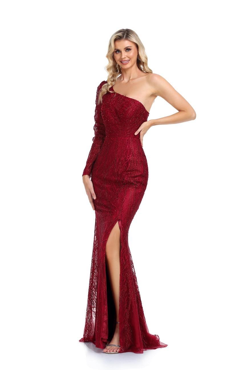 Prom Dresses Long One Shoulder Formal Prom Dress Wine