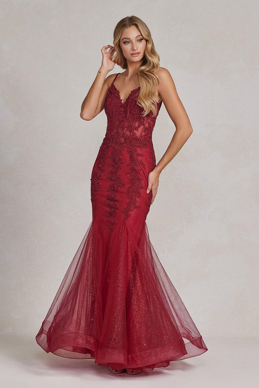 Nox Anabel G1146 Long One Shoulder Formal Prom Dress Burgundy