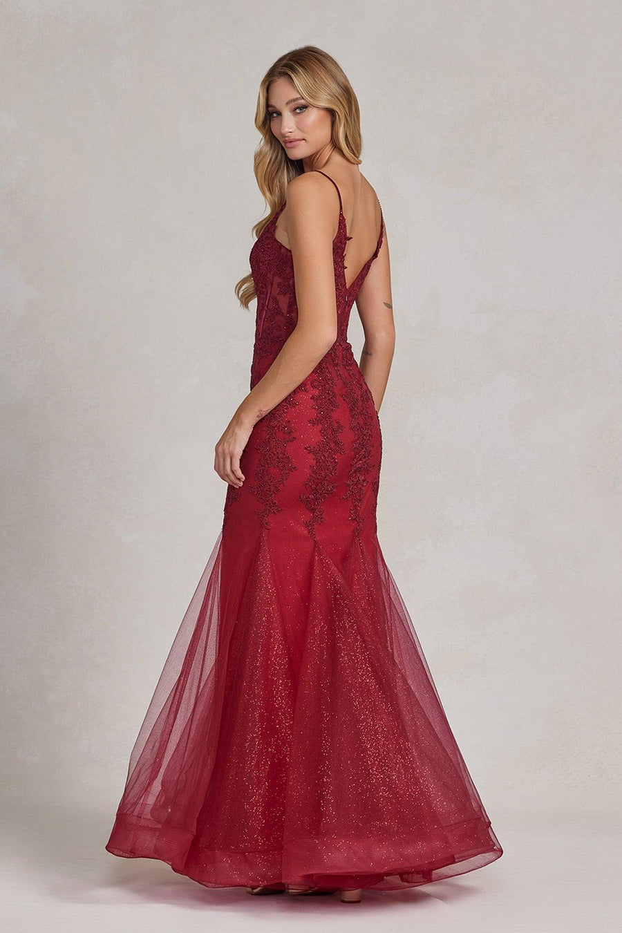 Nox Anabel G1146 Long One Shoulder Formal Prom Dress Burgundy
