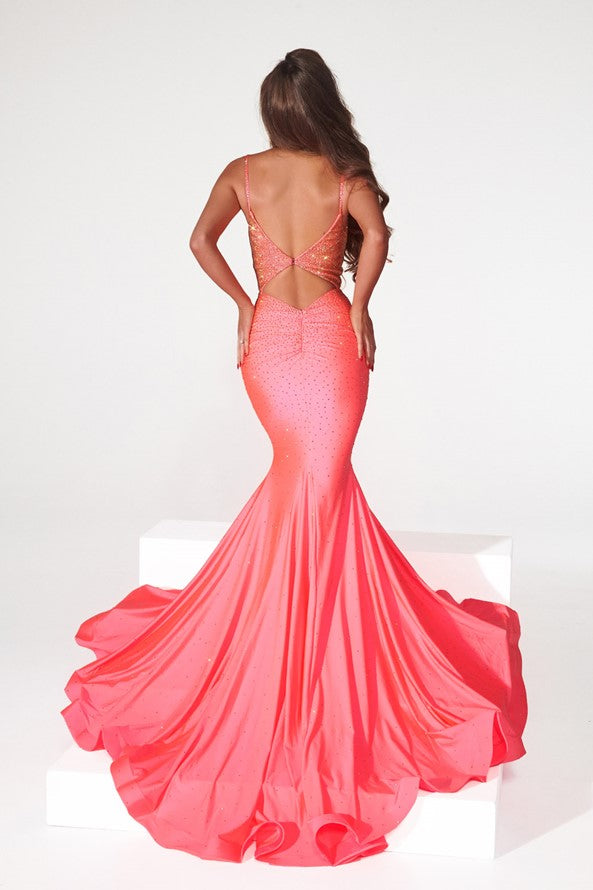 Portia and Scarlett Prom Long Fitted Dress PS22518 - The Dress Outlet Peach Gold