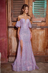 Prom Dresses Long Fitted Slit Formal Prom Dress Lilac