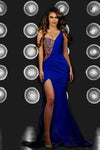 Prom Dresses Long One Shoulder Beaded Prom Gown Cobalt
